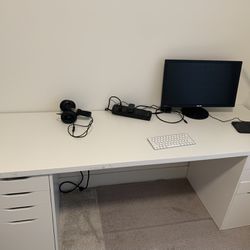 Long White IKEA Desk With Two Drawers 