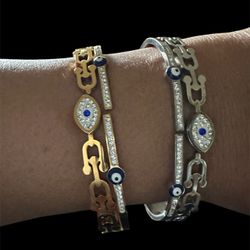 Stainless Steel. Gold Plated Zircon Evil Eye To Keep All Evil Eye Away  Bracelet $20 Each 