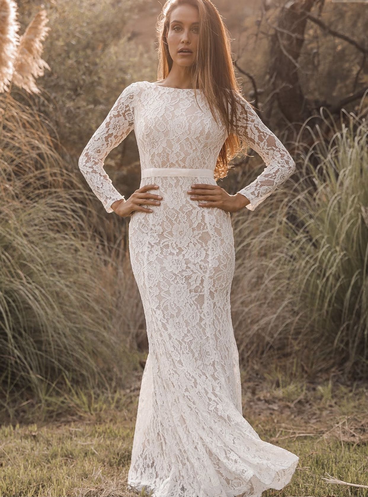 White Long-Sleeve Lace Wedding Dress