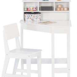 New Assembled Kids Desk, Kids Corner Desk and Chair Set, Children Study Table with Storage and Hutch