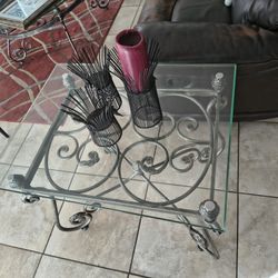 3 Piece Glass And  Metal Coffee And Side Table