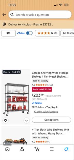Garage rack 4 tier on wheels