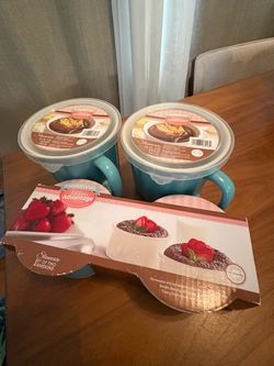Farberware Stoneware Bundle - 2 Soup Mugs w/ Lids + 2 Ramekins (Teal / Turquoise) NIB 🥣🍓