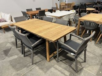 Modern 7PC Rectangular Dining Set – 100% FSC Teak Wood | Open Box | Commercial Grade Heavy Duty | Indoor & Outdoor | Closeout Deal + Delivery