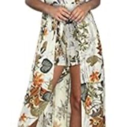 Off Shoulder Floral Romper Long Sundress