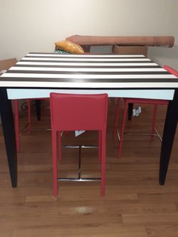 Custom Wooden Black & White Striped Dining/Game Table