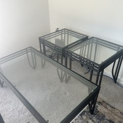 3 Piece Glass Coffee Table Set w/ 2 End Tables 