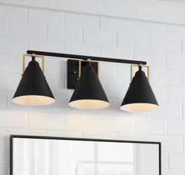 HDC Insdale 3-Light Matte Black Modern Bathroom Vanity Light with Satin Brass Accents