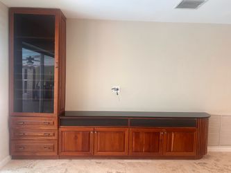 Wood console and tower for sound system/storage