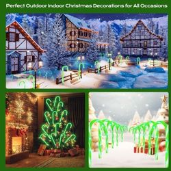 Christmas Candy Cane Lights 12Pcs Christmas Pathway Lights with 72 Count Incandescent Green Lights