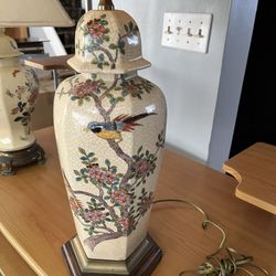 Vintage Chinoiserie Lamp in Botanical & BIRDS  Motifs