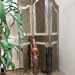 Hollywood Regency Brass-Tone Three-Panel Folding Screen