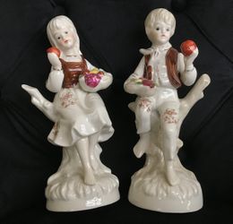 Vintage Porcelain Boy and Girl Figurines Pair 8"