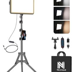 1-Pack LED Video Light Kit, NiceVeedi Photography Lighting Kit, 2K Dimmable Studio Light with Tripod Stand & Phone Holder, 73" Stream Light fo