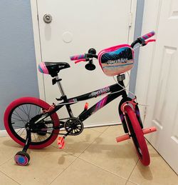 18 inch Steel Frame Girls Bike with Training Wheels, Age 6+, Black and Pink 🚲🩷