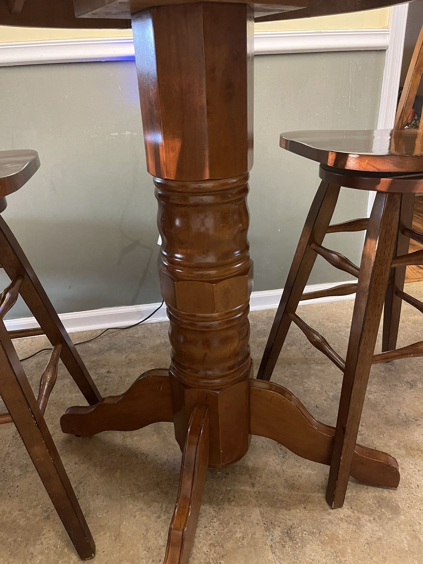 Solid Wood Table And 2 High Bar Stools