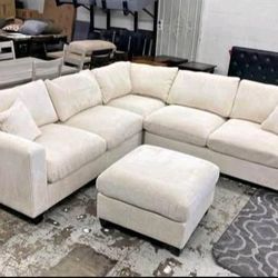 Ivory Corduroy Sectional Sofa With Ottoman Corduroy New