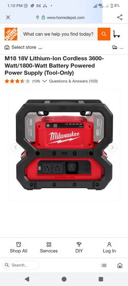 Milwaukee M18 18V Battery Powered Power Supply