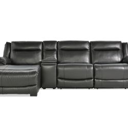 Brand New Black Leather Power Reclining Sectional w/ Console, USB & USB-C Charging