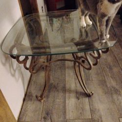 Glass N Wrought Iron End Table
