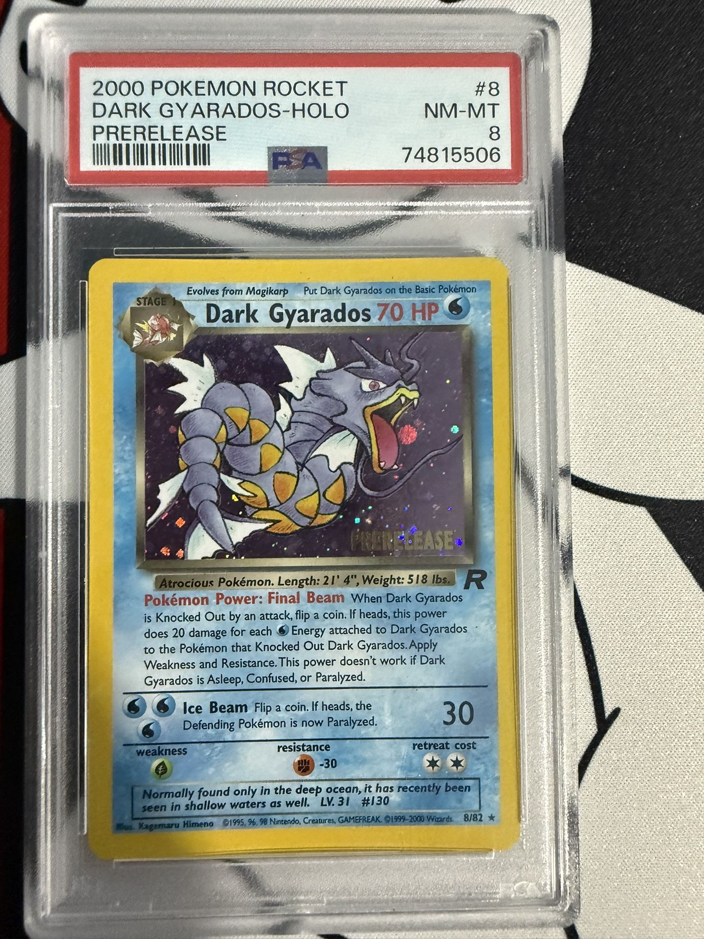2000 Pokemon Rocket #8 Dark Gyarados Holo Prerelease PSA 8
