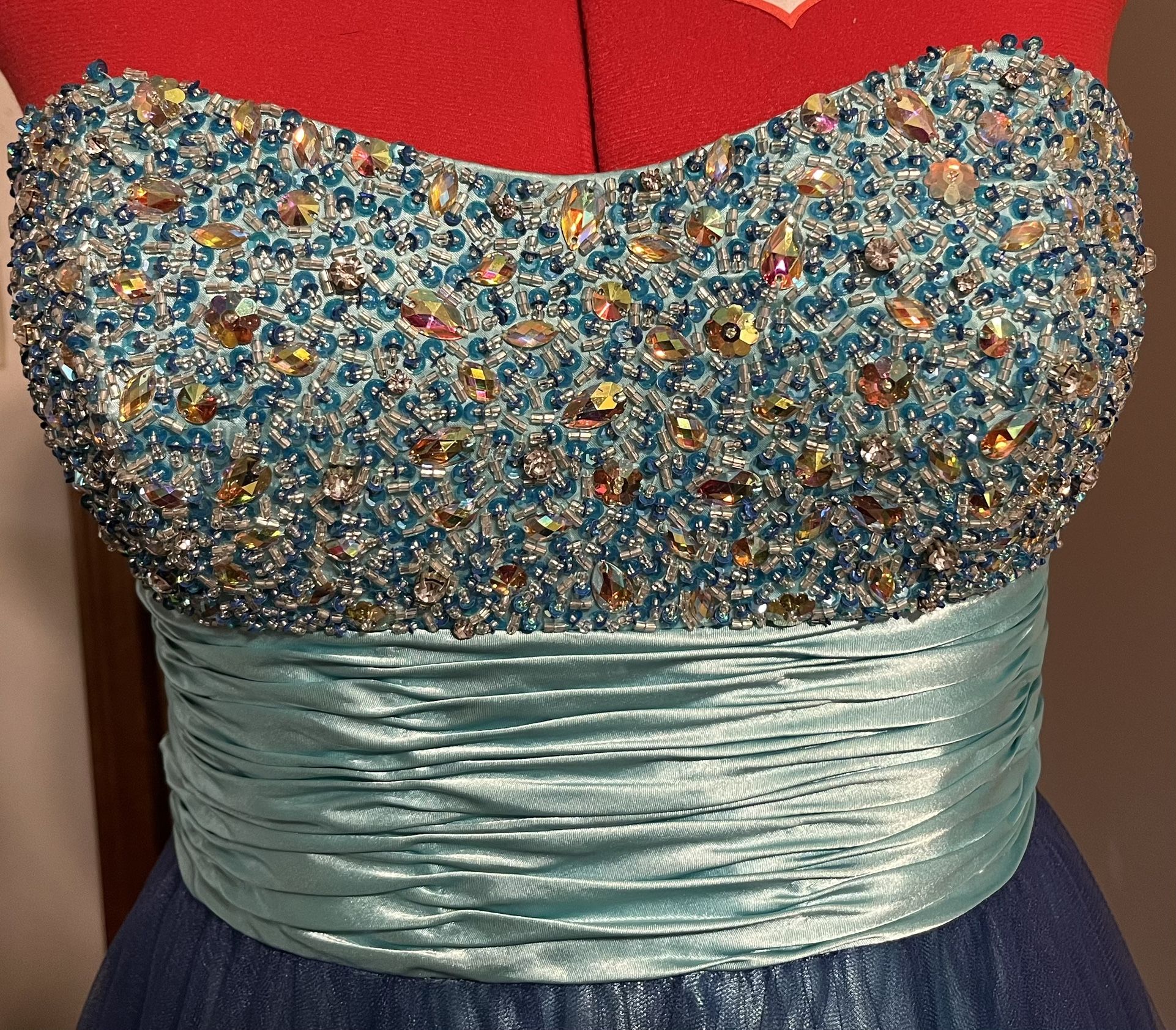 Blue Aqua Strapless Blush by Alexia Designs Prom Dress Size 16