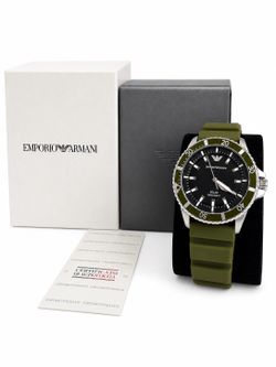 NEW Emporio Armani Men's Silicone Watch with Olive Green AR11699