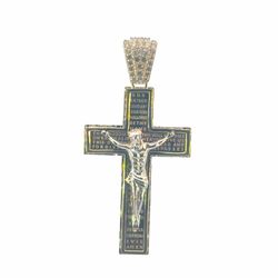 Men’s or Women’s 10k Two Toned White Yellow Gold 1.75” Inch CZ Cubic Zirconia Lords Prayer Crucifix Cross Pendant for Necklace GP3136947