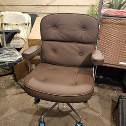 Brown Leather Ergonomic Office Chair 