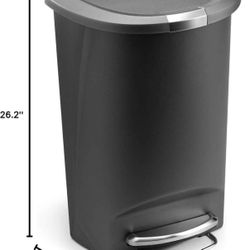simplehuman 50 Ltr / 13 Gallon Semi-Round Kitchen Step Trash Can, Secure Slide Lock, Grey Plastic