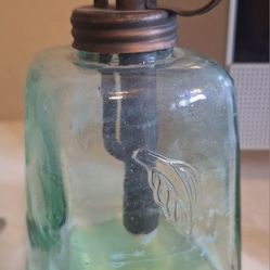 Vintage Green Leaf Glass Bottle Brass Pump Mister Sprayer Atomizer Decor