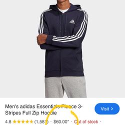 TWO for $20 total- New condition Adidas Essential Stripe Zip Hoodies Sweatshirts