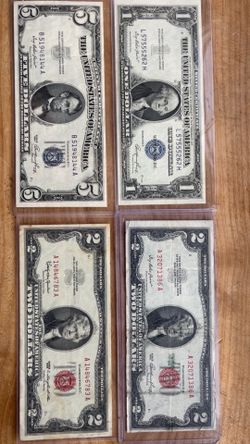 Old silver certificates and old red seal $2 bill