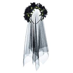 Black Rose Flower Veil Headbands