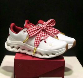 On Running Cloudswift White Women’s Sneakers w/ Red Gingham Laces (Size 6.5) - NEW!