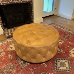 Brown Tufted Leather Ottoman/table 3’ 