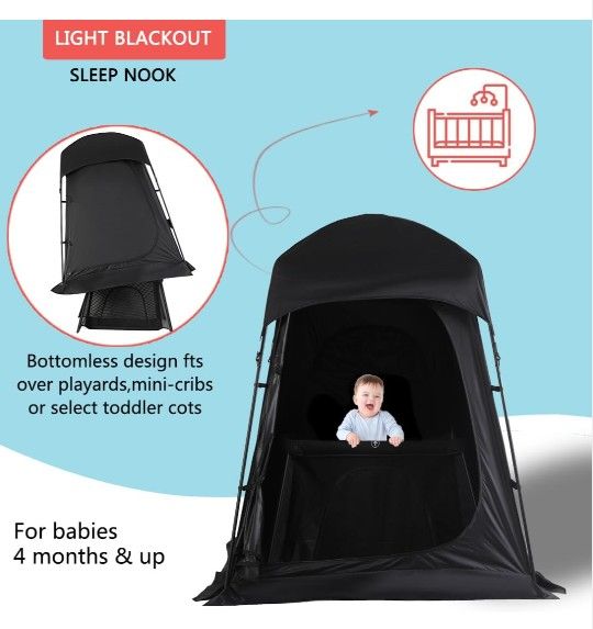 Blackout Tent for Pack and Play, Crib Blackout Cover, Baby Sleep Pod, Baby Crib