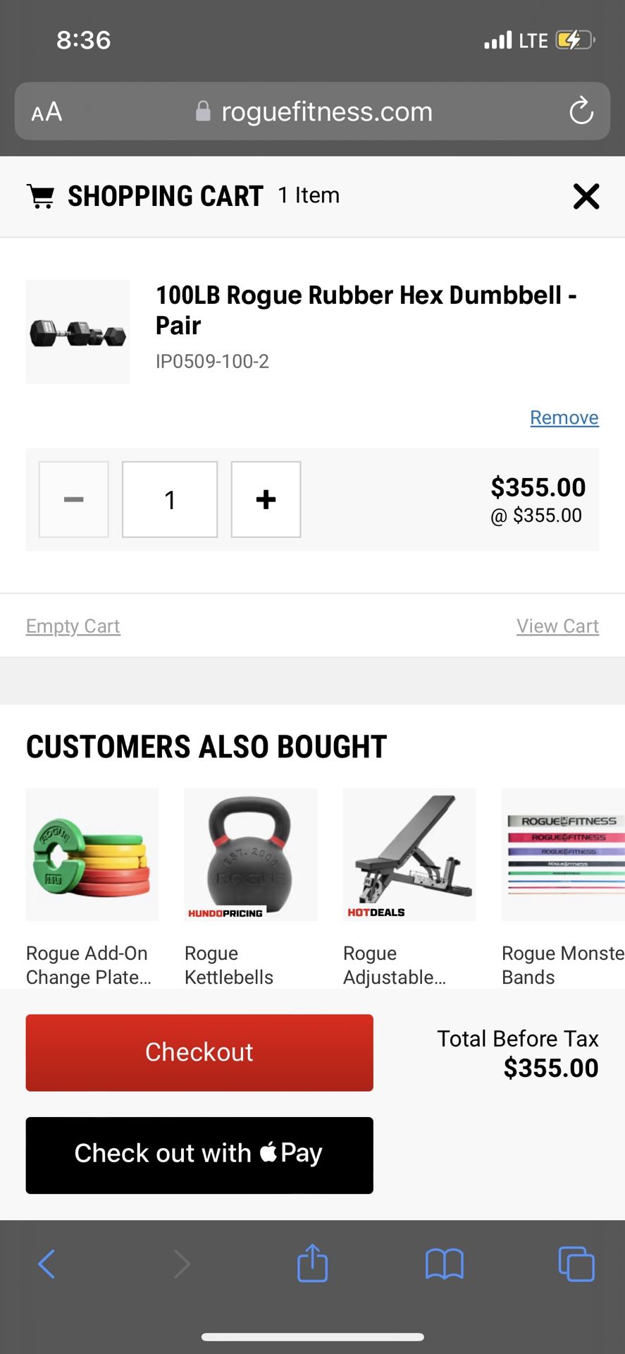 Rogue 100 Lbs Pair Of Dumbbells