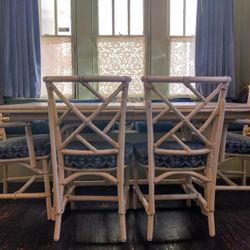 Vintage Chinese Bamboo Style Chippendale Set Dining Table & 4 Chairs