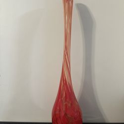 Large Red Art Glass Long Neck Vase 20"