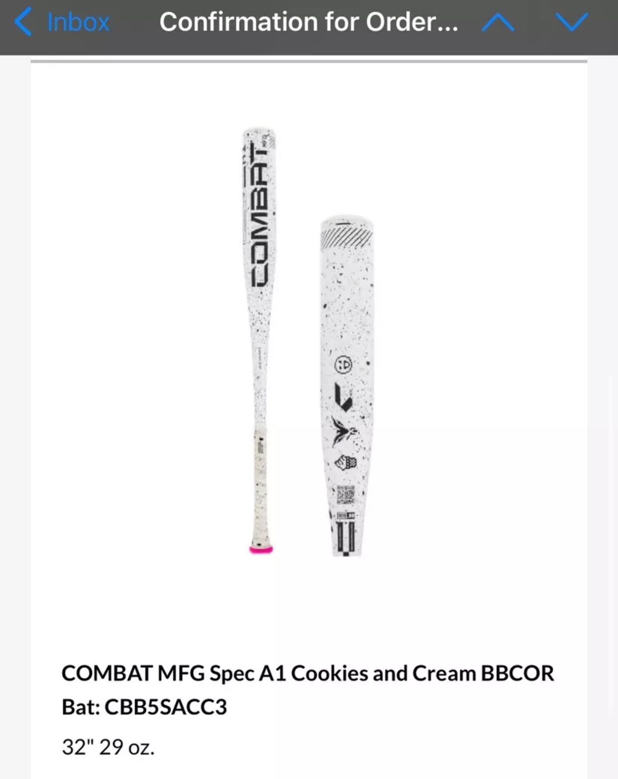 COMBAT MFG Spec A1 Cookies & Cream BBCOR Bat 2025 32/29 NOW IN HAND