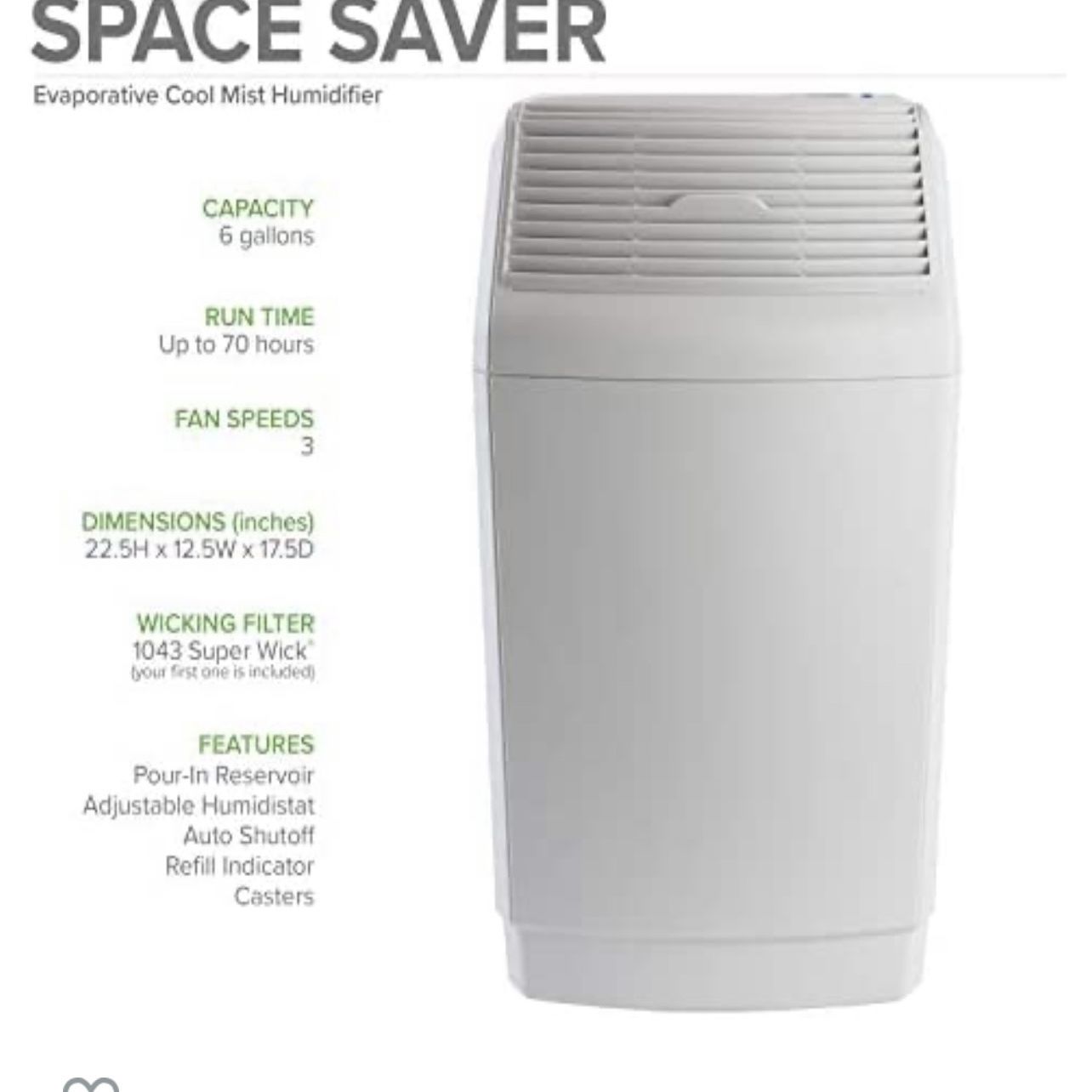 LIKE NEW AIRCARE Space Saver Evaporative Humidifier, White,All Products : American Fashion Style Bags On Sale