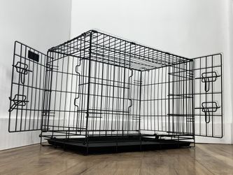 Dog Wire Cage 48 inches Reinforced Dog Crate Collapsible Pet Cage with Double Doors Leak Proof Plastic Tray Outdoor Indoor Portable for Pets Cats and 