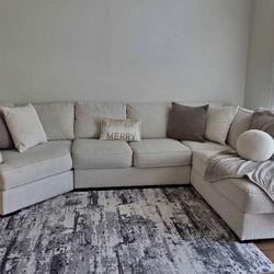 3 Pieces Sectional L Shape Sofa Marble Ivory