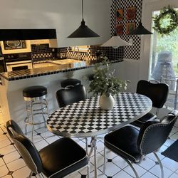 Retro Kitchen Table, Chairs And Barstools