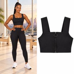 Alo Yoga Fast Bra S Black Front Zip O-Ring Square Neck Sports Bra Crop Top Size Sm