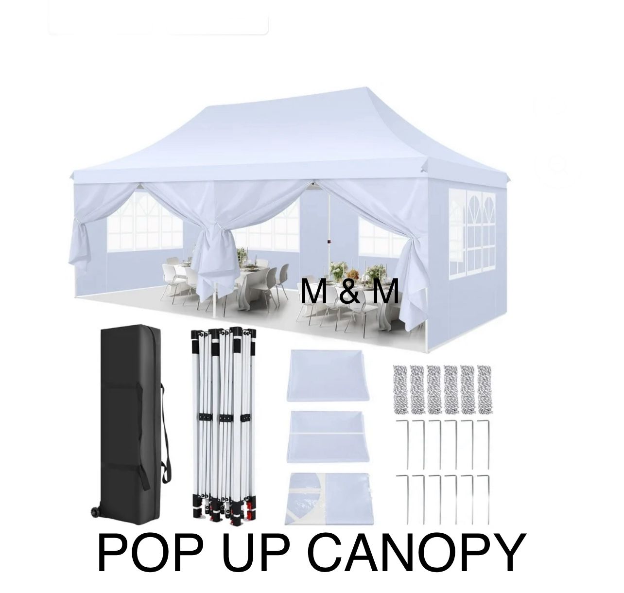 10x20 Pop Up Canopy with 6 Sidewalls and Windows, Ez Up Outdoor Instant Canopy Tent for Parties, Adjustable Waterproof Canopy with 6 Sand Bags, 8 Stak