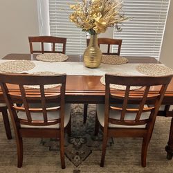 Mahogany Dining Room Table,  Four Chairs, And Two Wing Chairs.