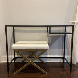 Ikea Black VITTSJÖ Desk Table + White/Gold Cushion Stool