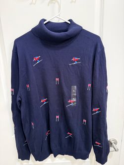 Ski themed turtle neck sweater Xl navy blue-nwt